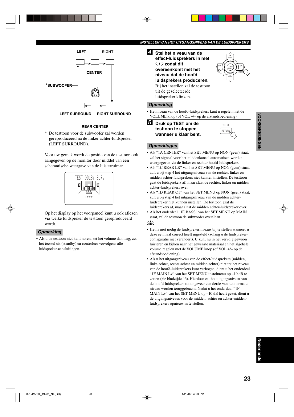 Test dolby sur | Yamaha RX-V730RDS User Manual | Page 25 / 71