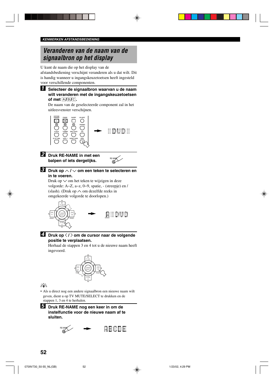 Druk re-name in met een balpen of iets dergelijks | Yamaha RX-V730RDS User Manual | Page 54 / 71