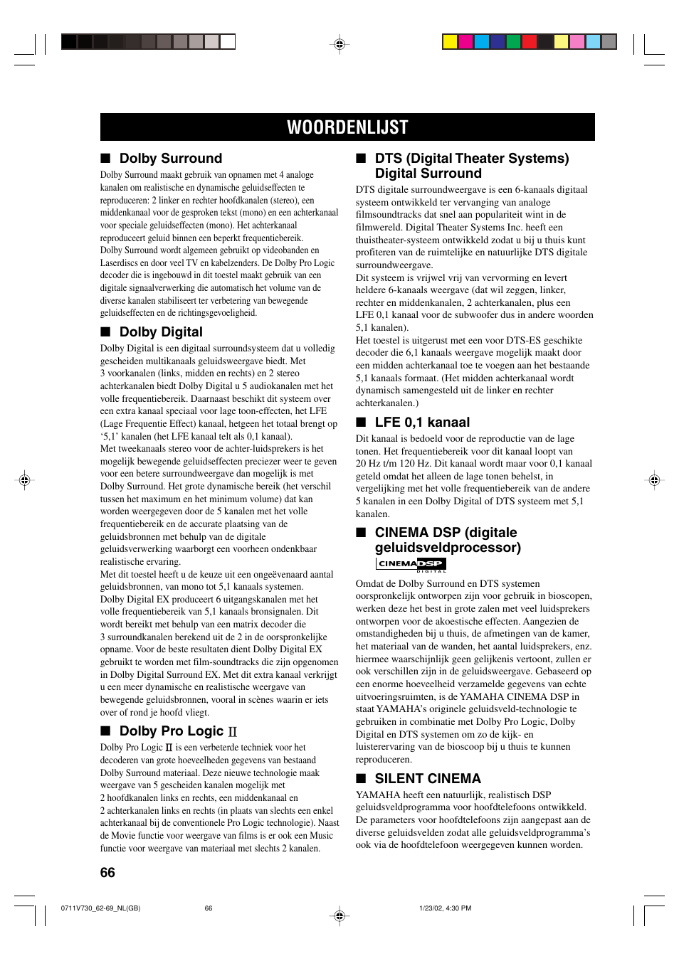 Woordenlijst | Yamaha RX-V730RDS User Manual | Page 68 / 71