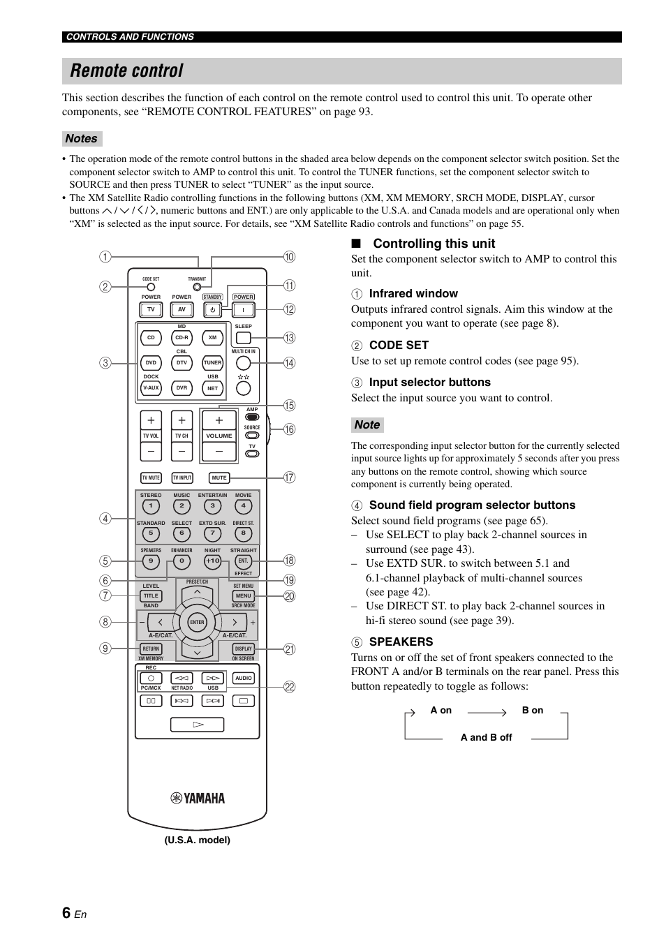 Remote control, Controlling this unit | Yamaha RX-N600 User Manual | Page 10 / 132