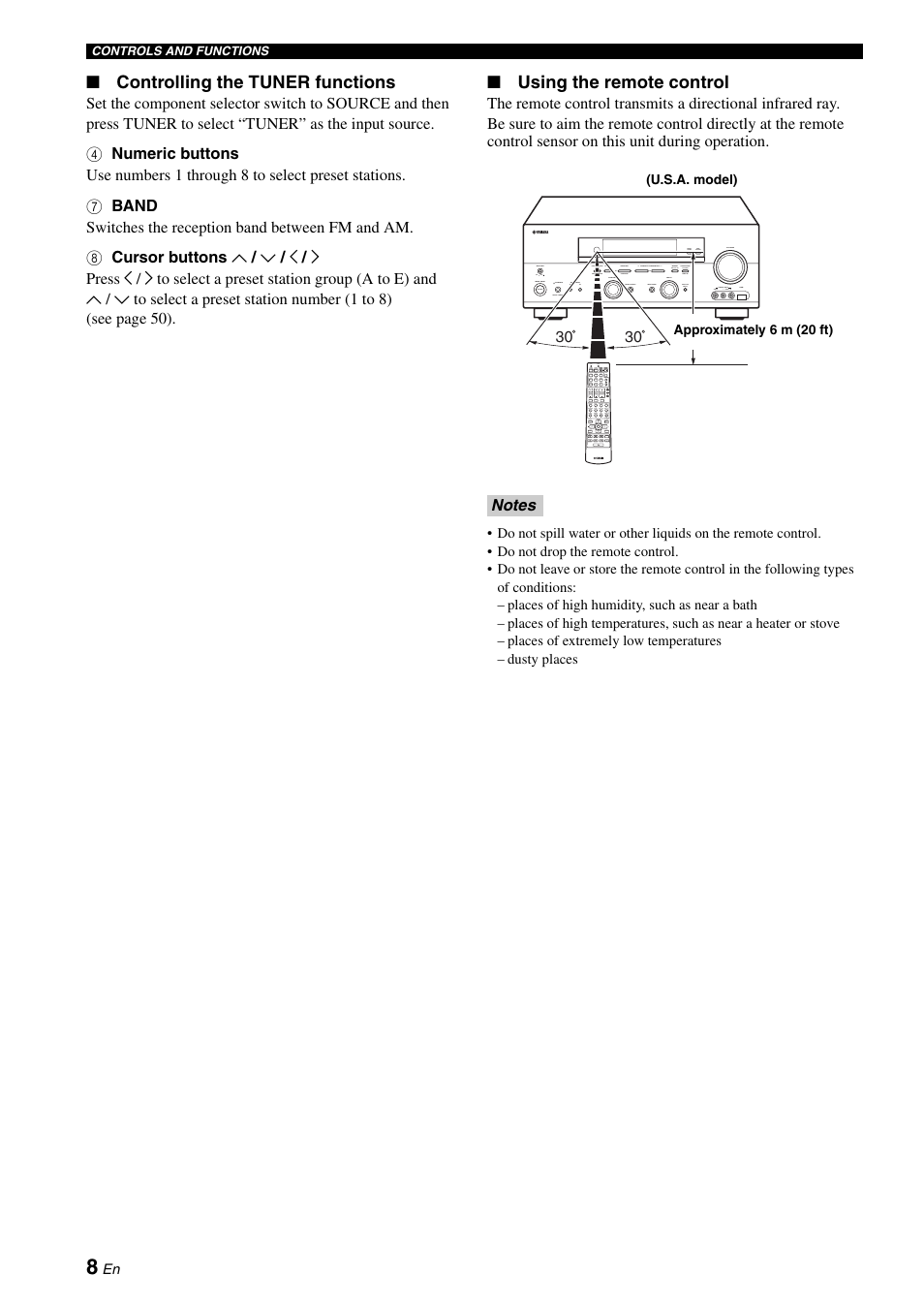 Controlling the tuner functions, Using the remote control | Yamaha RX-N600 User Manual | Page 12 / 132