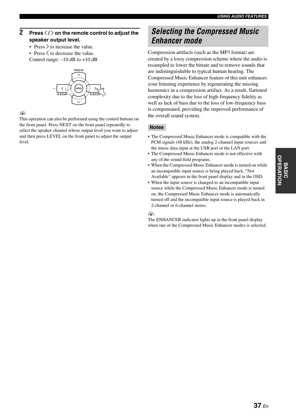 Selecting the compressed music enhancer mode | Yamaha RX-N600 User Manual | Page 41 / 132