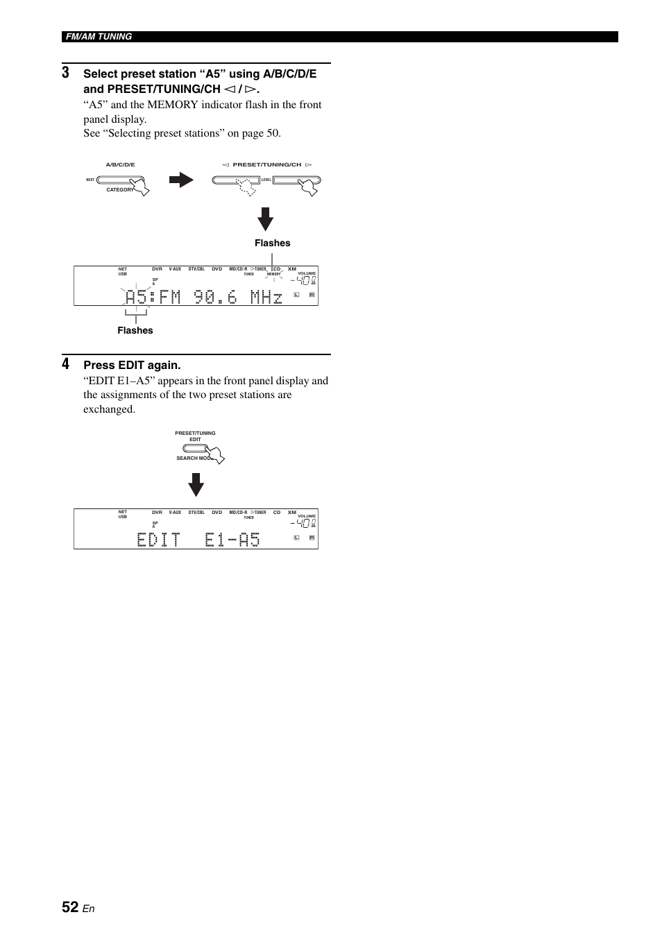 A 5 : f m 9 0 . 6 m h z, Flashes | Yamaha RX-N600 User Manual | Page 56 / 132