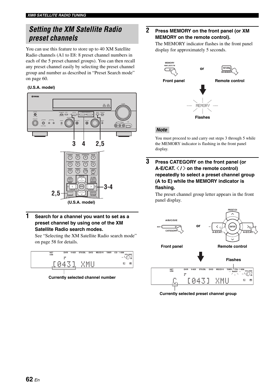 Setting the xm satellite radio preset channels, Annels (see, 0 4 3 ] x m u | C[ 0 4 3 ] x m u, Zone 2 on/off zone control, Next, Effect, Man'l/auto fm, Auto/man'l, On off | Yamaha RX-N600 User Manual | Page 66 / 132