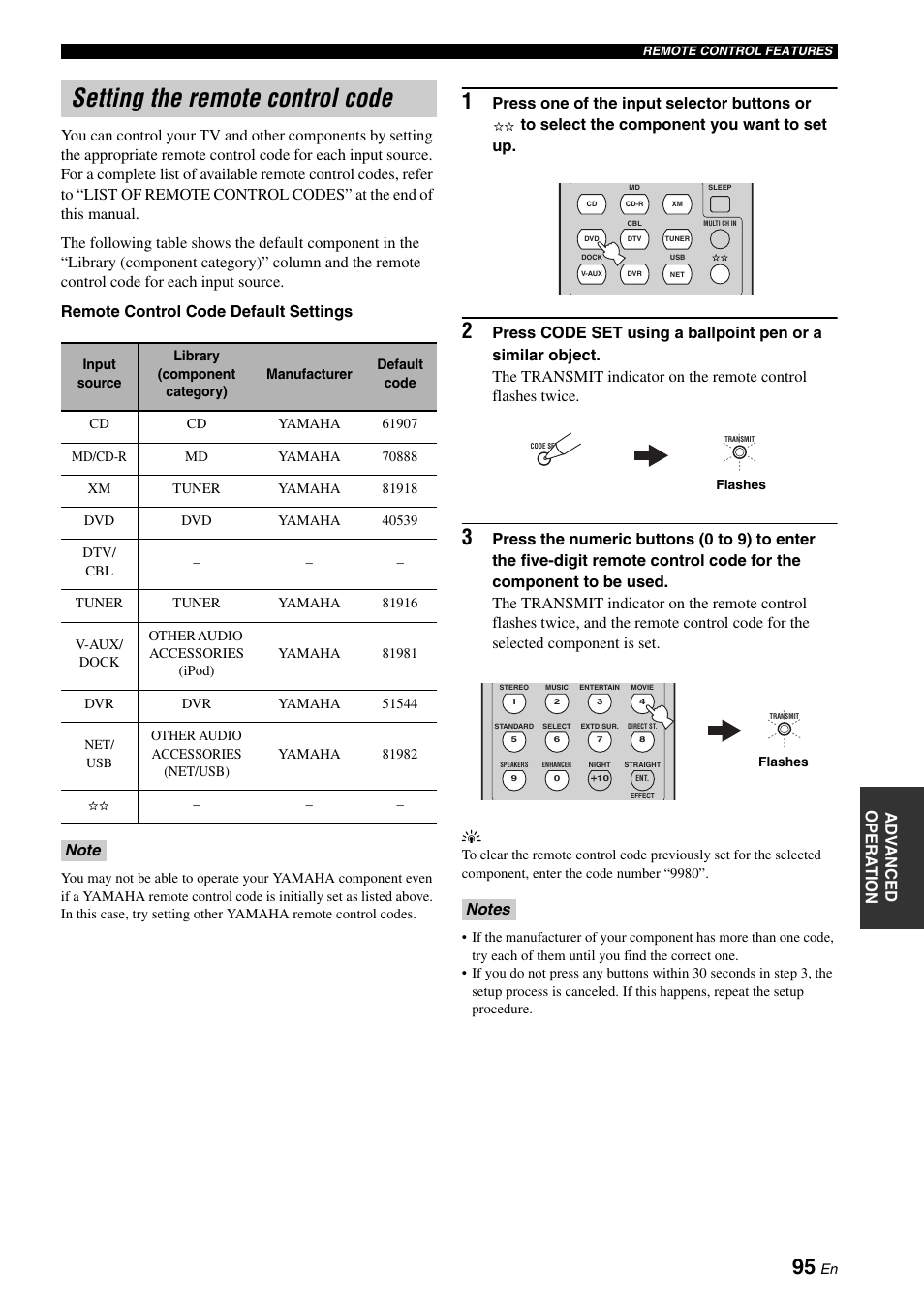 Setting the remote control code, Press one of the input selector buttons or | Yamaha RX-N600 User Manual | Page 99 / 132