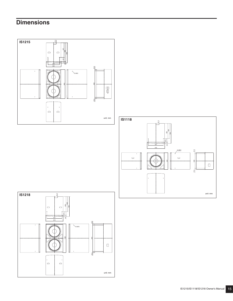 Dimensions, Is1215 | Yamaha IS1215(W) User Manual | Page 7 / 8