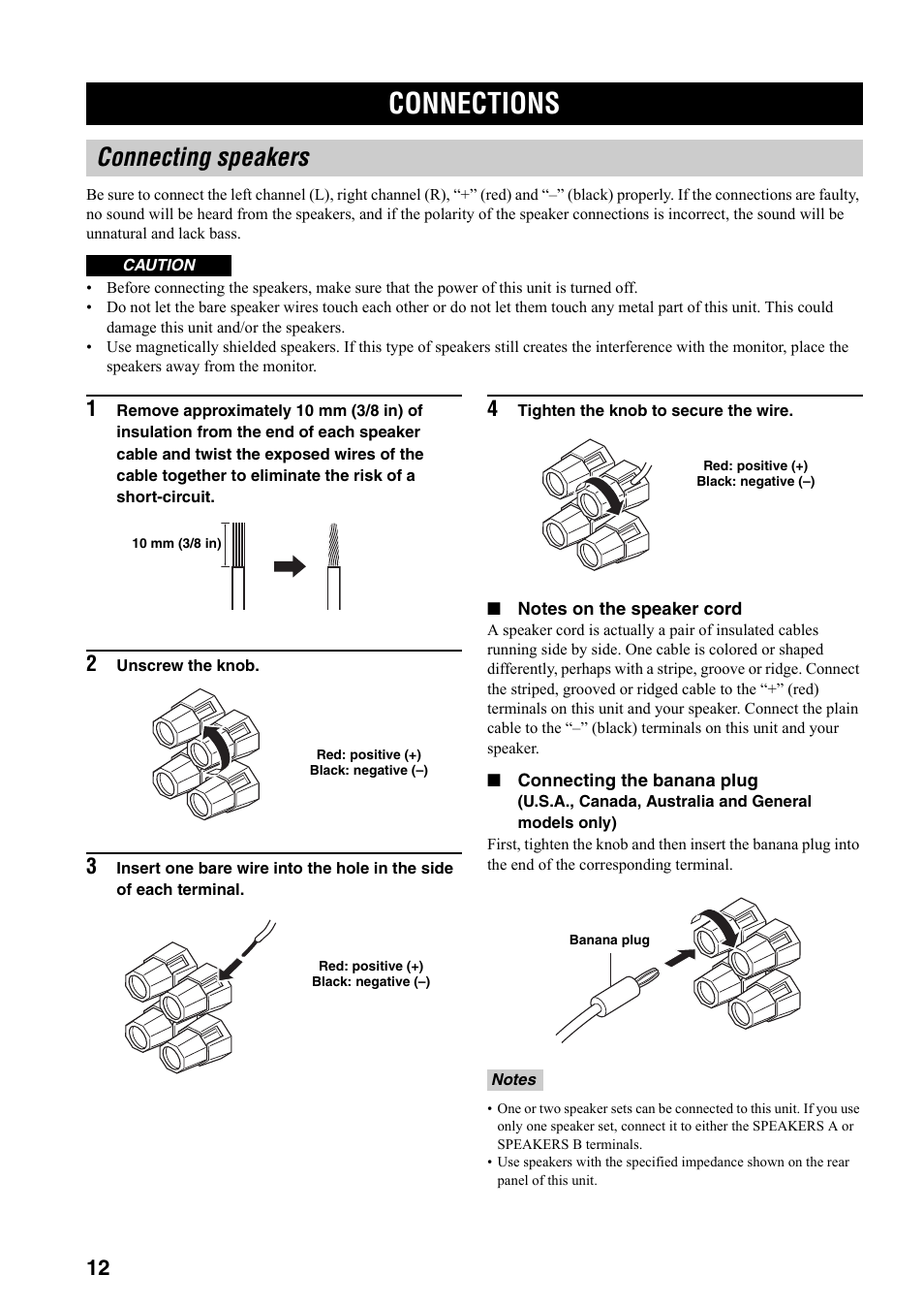 Preparation, Connections, Connecting speakers | Yamaha RX-797 User Manual | Page 16 / 55
