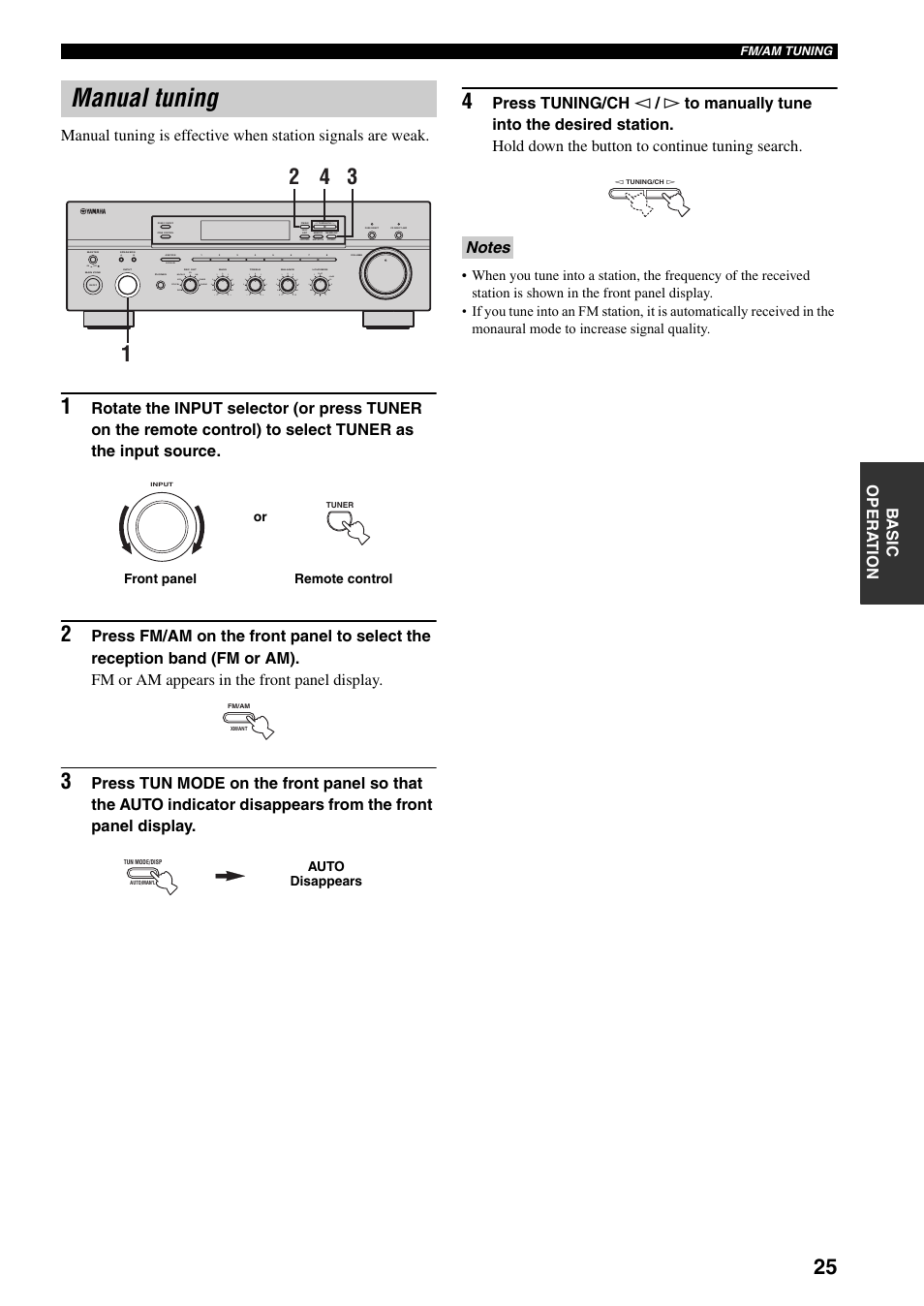 Manual tuning, On off, Search mode | Category, Man'l/auto fm, Auto/man'l b a, Md/tape cd xm dvd vcr tuner dtv/cbl phono xm/ant | Yamaha RX-797 User Manual | Page 29 / 55