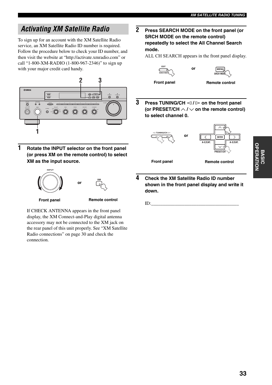 Activating xm satellite radio | Yamaha RX-797 User Manual | Page 37 / 55