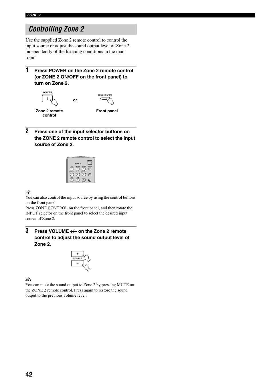 Controlling zone 2 | Yamaha RX-797 User Manual | Page 46 / 55