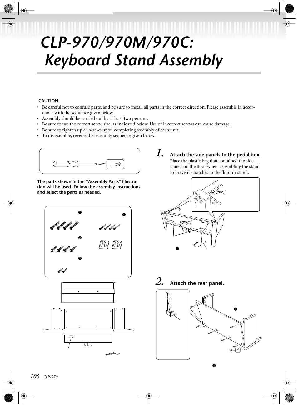 Clp-970/970m/970c: keyboard stand assembly | Yamaha CLP-970C EN User Manual | Page 106 / 114