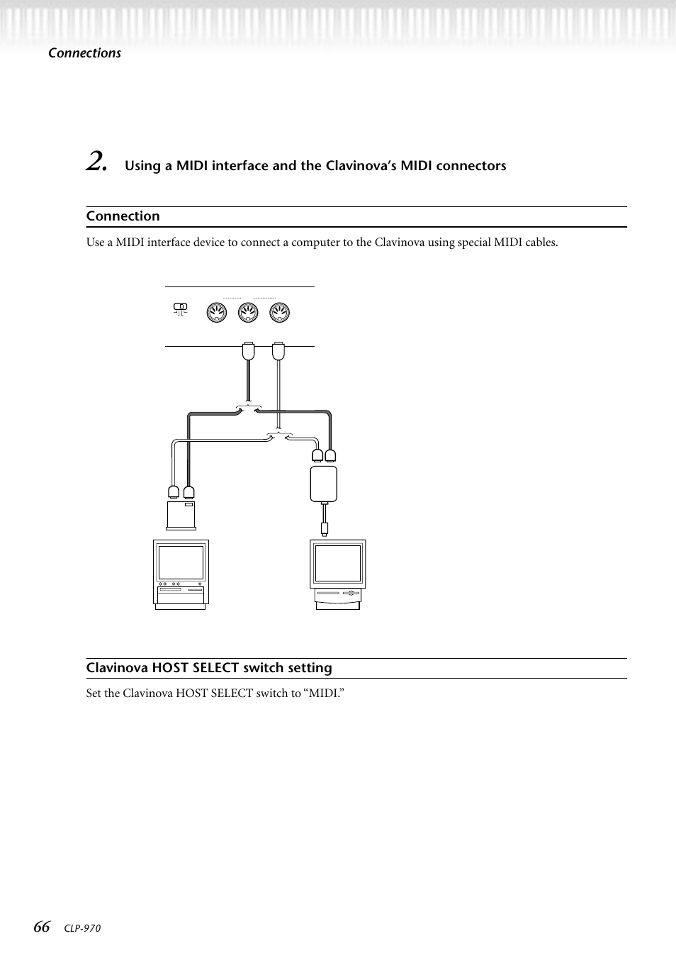 Connections, Clavinova host select switch setting, Set the clavinova host select switch to “midi | Yamaha CLP-970C EN User Manual | Page 66 / 114