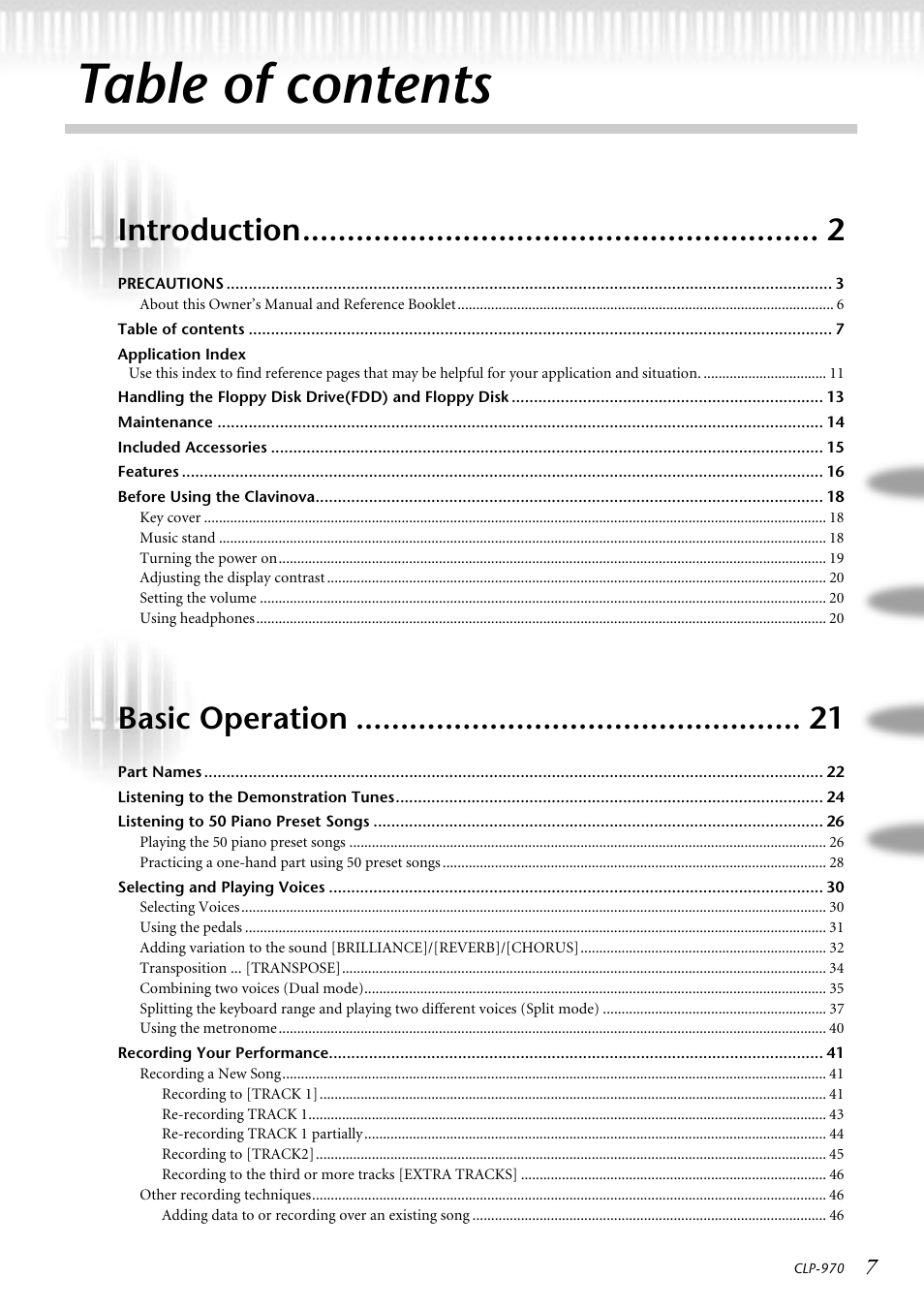 Yamaha CLP-970C EN User Manual | Page 7 / 114