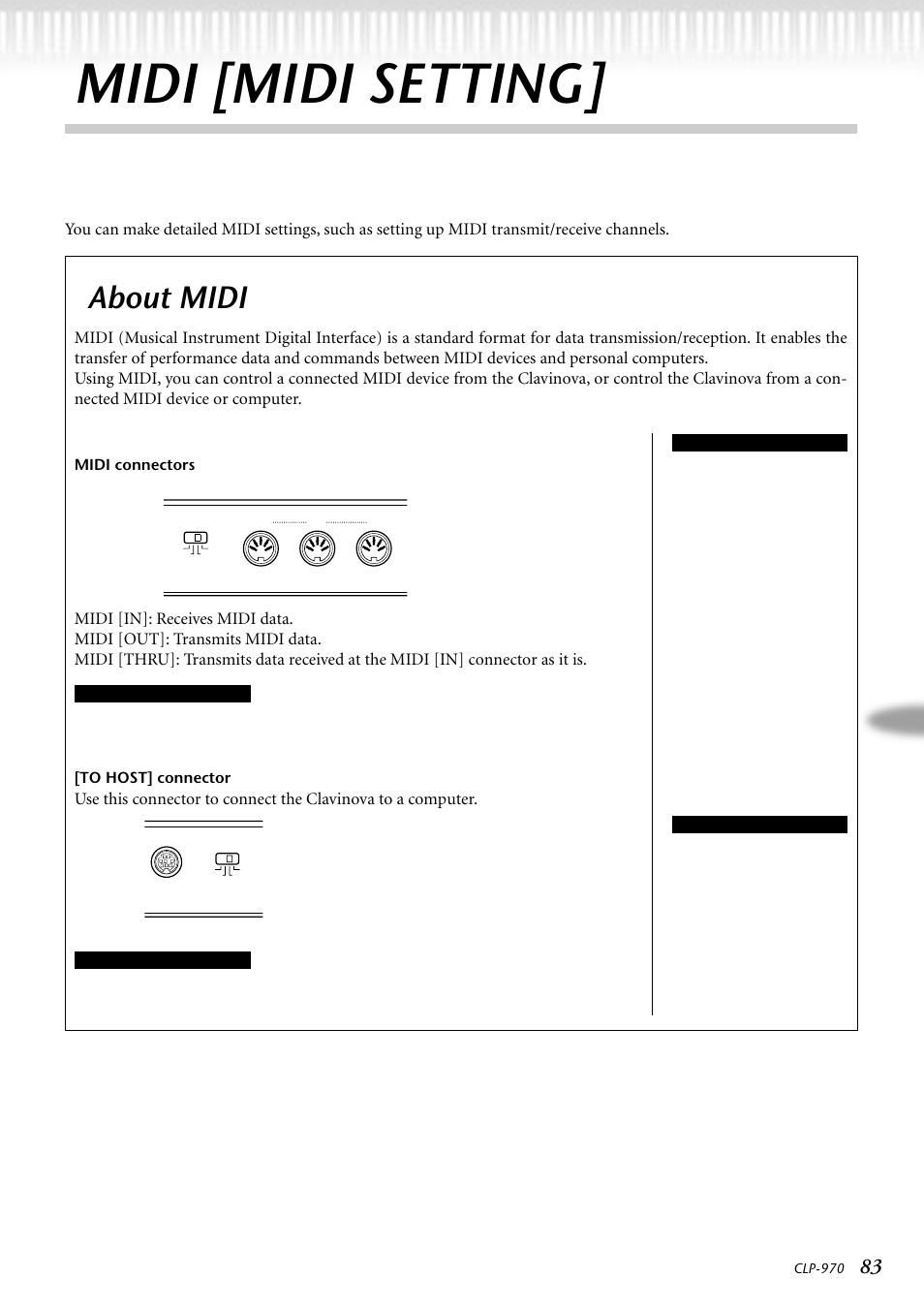 Midi [midi setting, About midi | Yamaha CLP-970C EN User Manual | Page 83 / 114