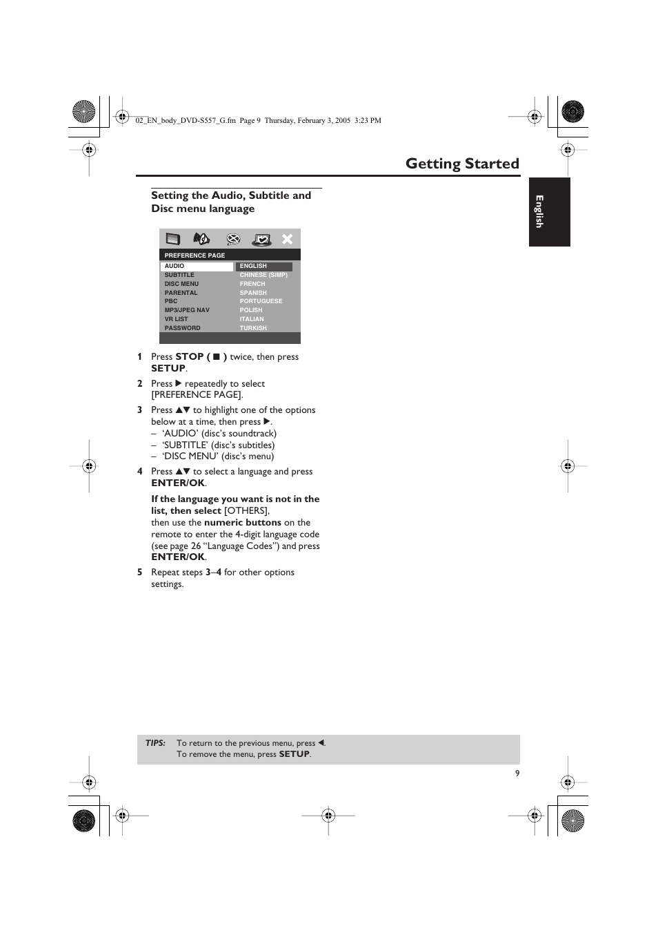 Getting started | Yamaha DVD-S557 User Manual | Page 11 / 33