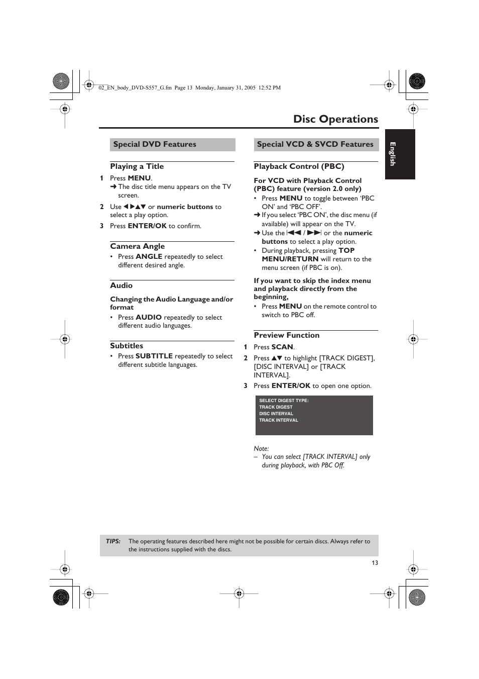 Disc operations | Yamaha DVD-S557 User Manual | Page 15 / 33