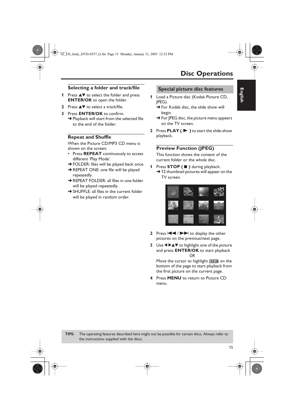 Disc operations | Yamaha DVD-S557 User Manual | Page 17 / 33