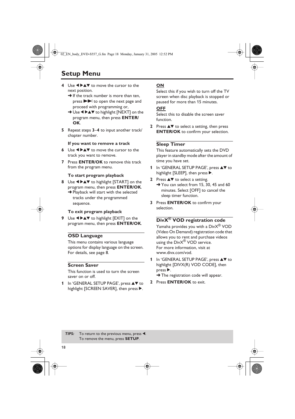 Setup menu | Yamaha DVD-S557 User Manual | Page 20 / 33