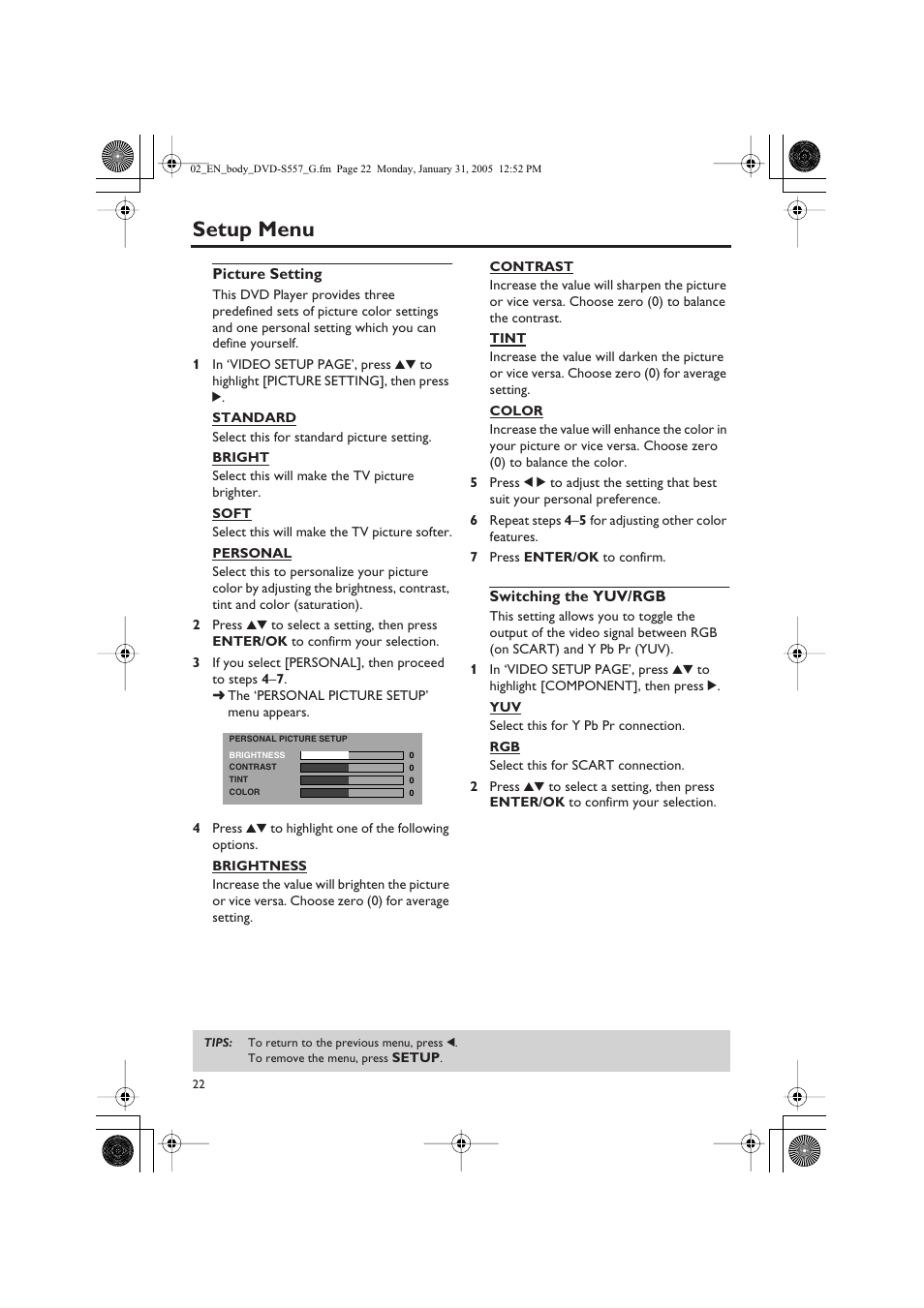 Setup menu | Yamaha DVD-S557 User Manual | Page 24 / 33