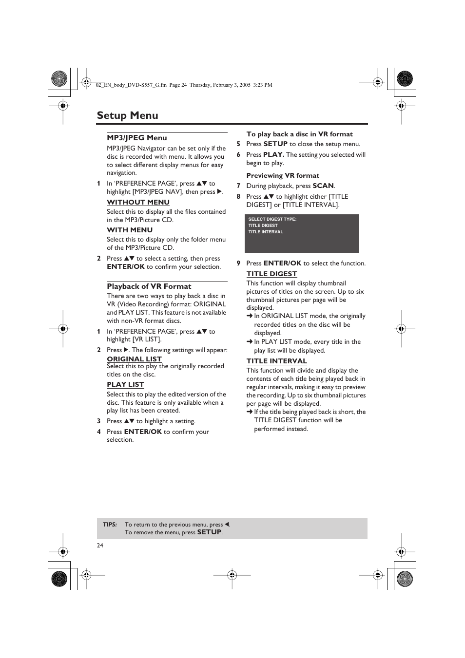 Setup menu | Yamaha DVD-S557 User Manual | Page 26 / 33