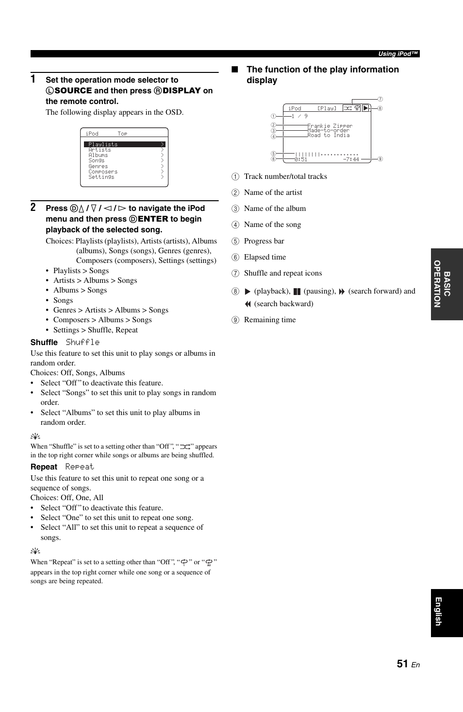 The function of the play information display | Yamaha DSP-AX861SE User Manual | Page 53 / 117