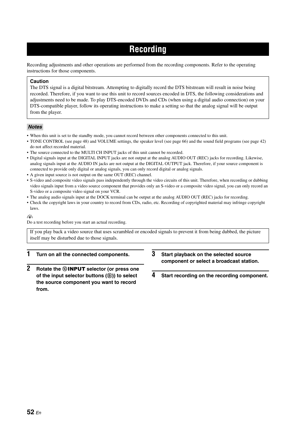 Recording | Yamaha DSP-AX861SE User Manual | Page 54 / 117