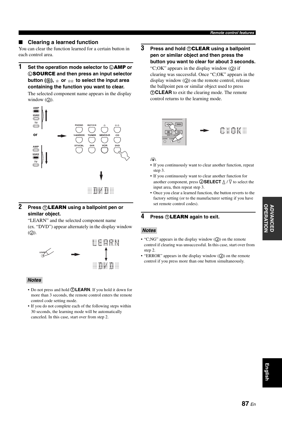 Clearing a learned function | Yamaha DSP-AX861SE User Manual | Page 89 / 117
