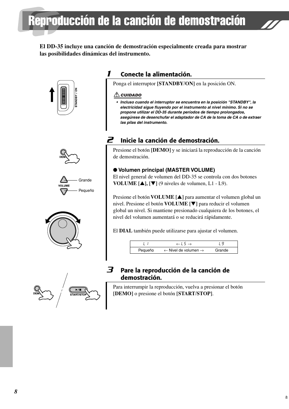 Reproducción de la canción de demostración | Yamaha Digital Percussion DD-35 User Manual | Page 8 / 24