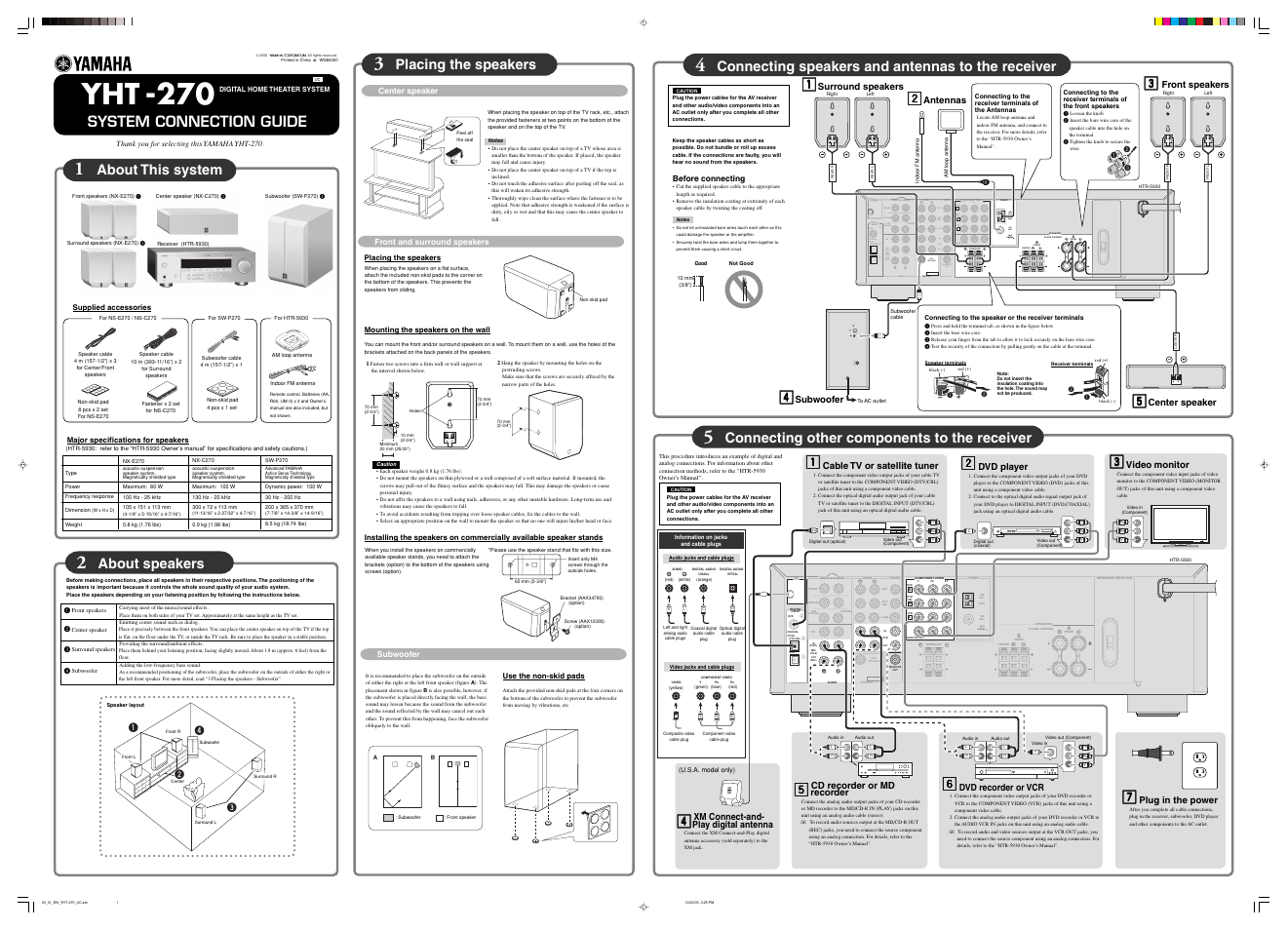 Yamaha YHT-270 User Manual | 1 page