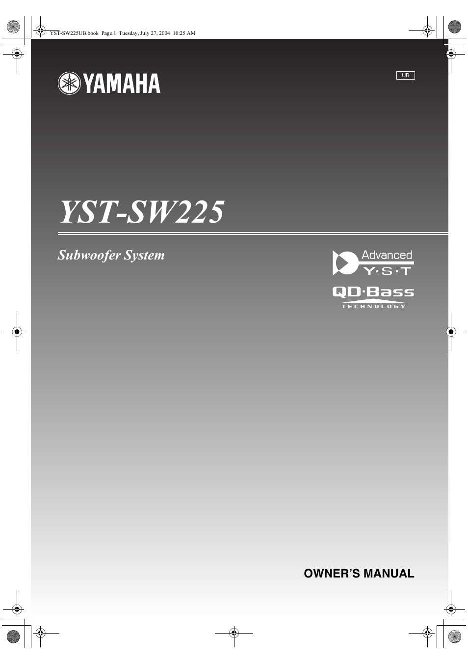 Yamaha YST-SW225 User Manual | 20 pages