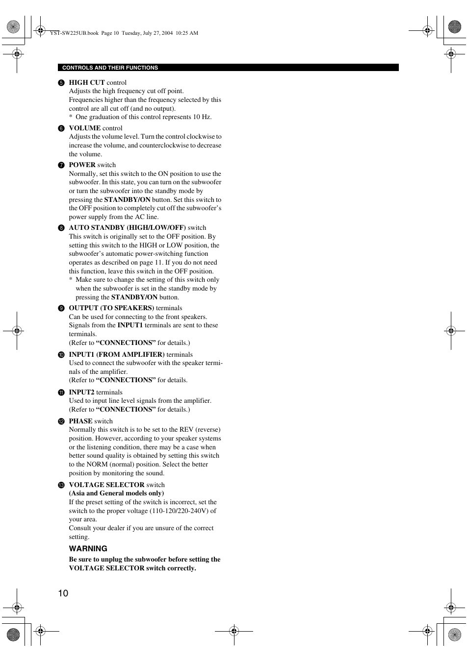 Yamaha YST-SW225 User Manual | Page 14 / 20