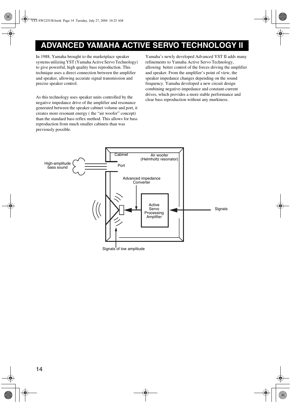 Advanced yamaha active servo technology ii | Yamaha YST-SW225 User Manual | Page 18 / 20