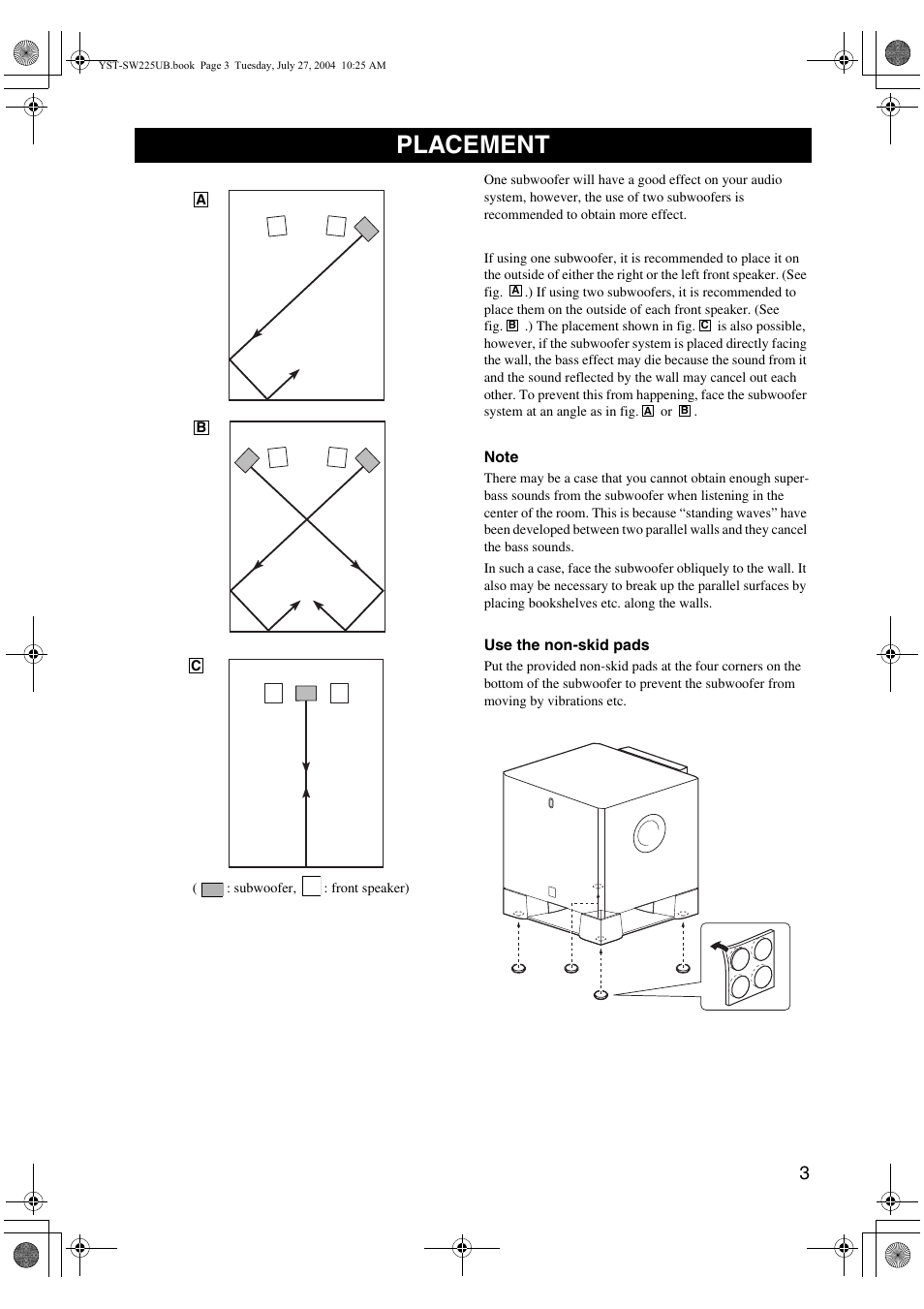 Placement | Yamaha YST-SW225 User Manual | Page 7 / 20