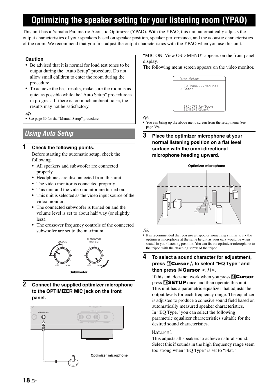 Using auto setup, Optimizing the speaker setting for your listening, Room (ypao) | Yamaha RX-V565 User Manual | Page 22 / 72