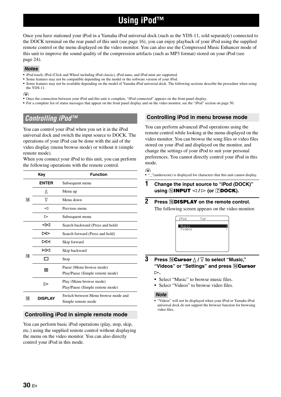 Using ipod, Controlling ipod | Yamaha RX-V565 User Manual | Page 34 / 72