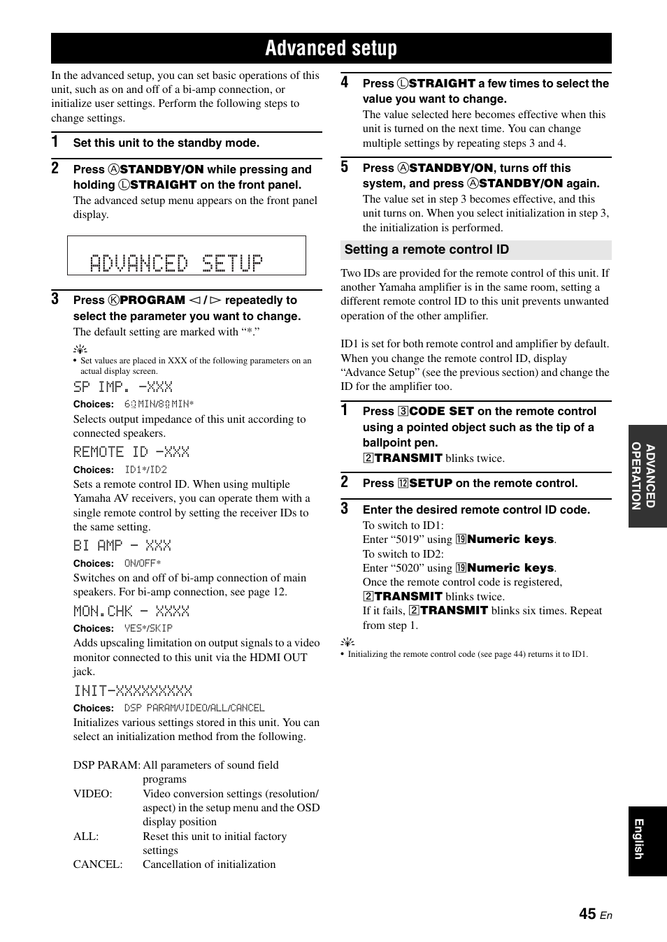 Advanced setup | Yamaha RX-V565 User Manual | Page 49 / 72