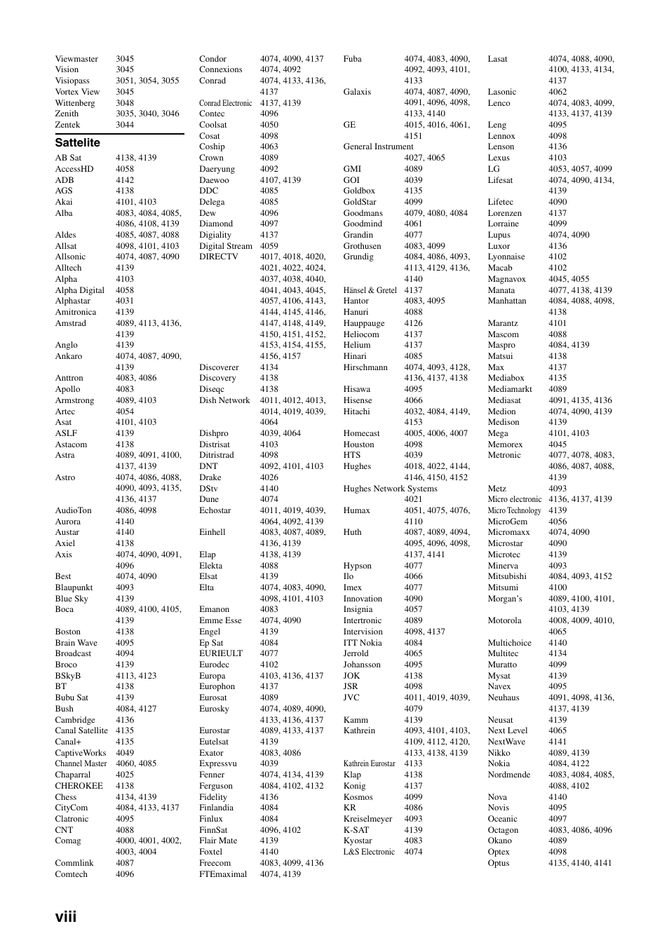 Viii, Sattelite | Yamaha RX-V565 User Manual | Page 70 / 72