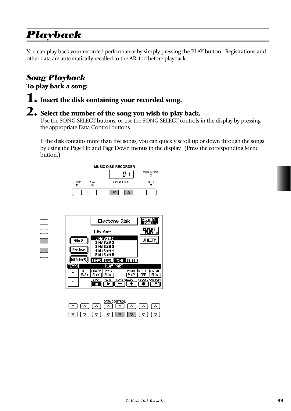 Playback, Song playback | Yamaha AR-100 User Manual | Page 105 / 180