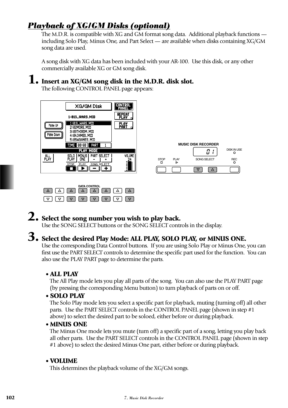 Playback of xg/gm disks (optional) | Yamaha AR-100 User Manual | Page 108 / 180