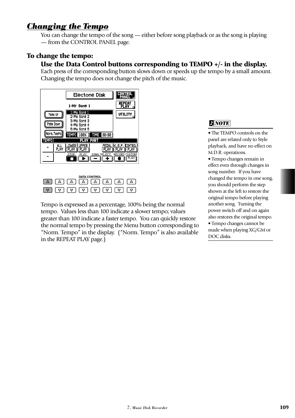 Changing the tempo | Yamaha AR-100 User Manual | Page 115 / 180