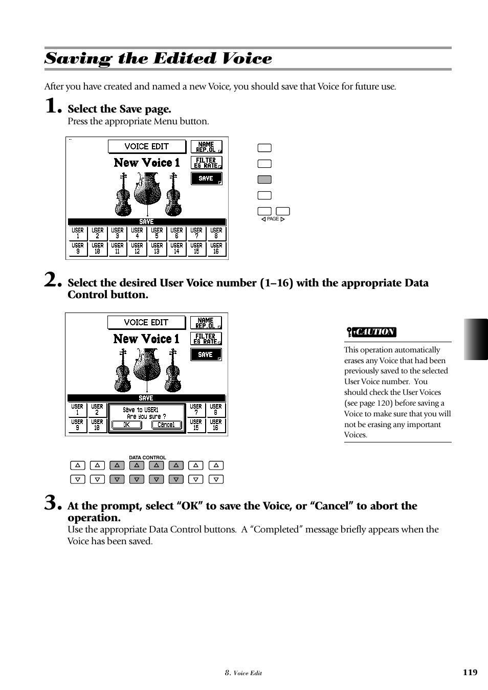 Saving the edited voice | Yamaha AR-100 User Manual | Page 125 / 180