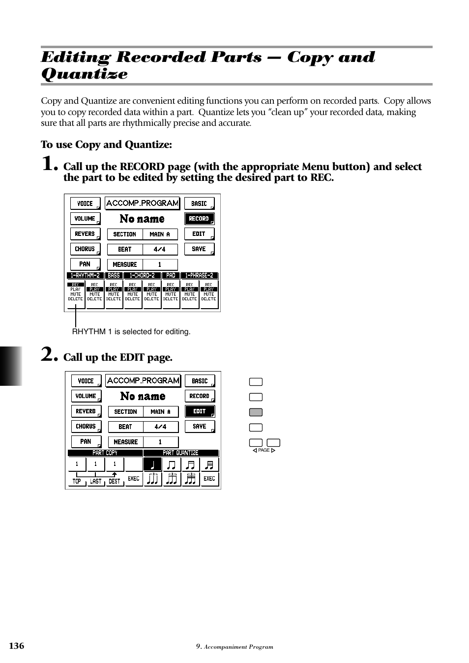 Editing recorded parts — copy and quantize | Yamaha AR-100 User Manual | Page 142 / 180