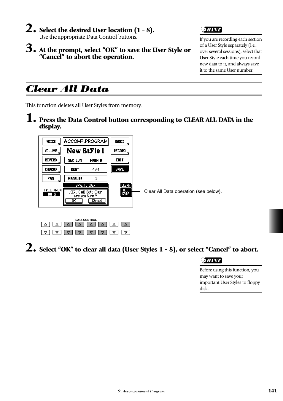 Clear all data | Yamaha AR-100 User Manual | Page 147 / 180