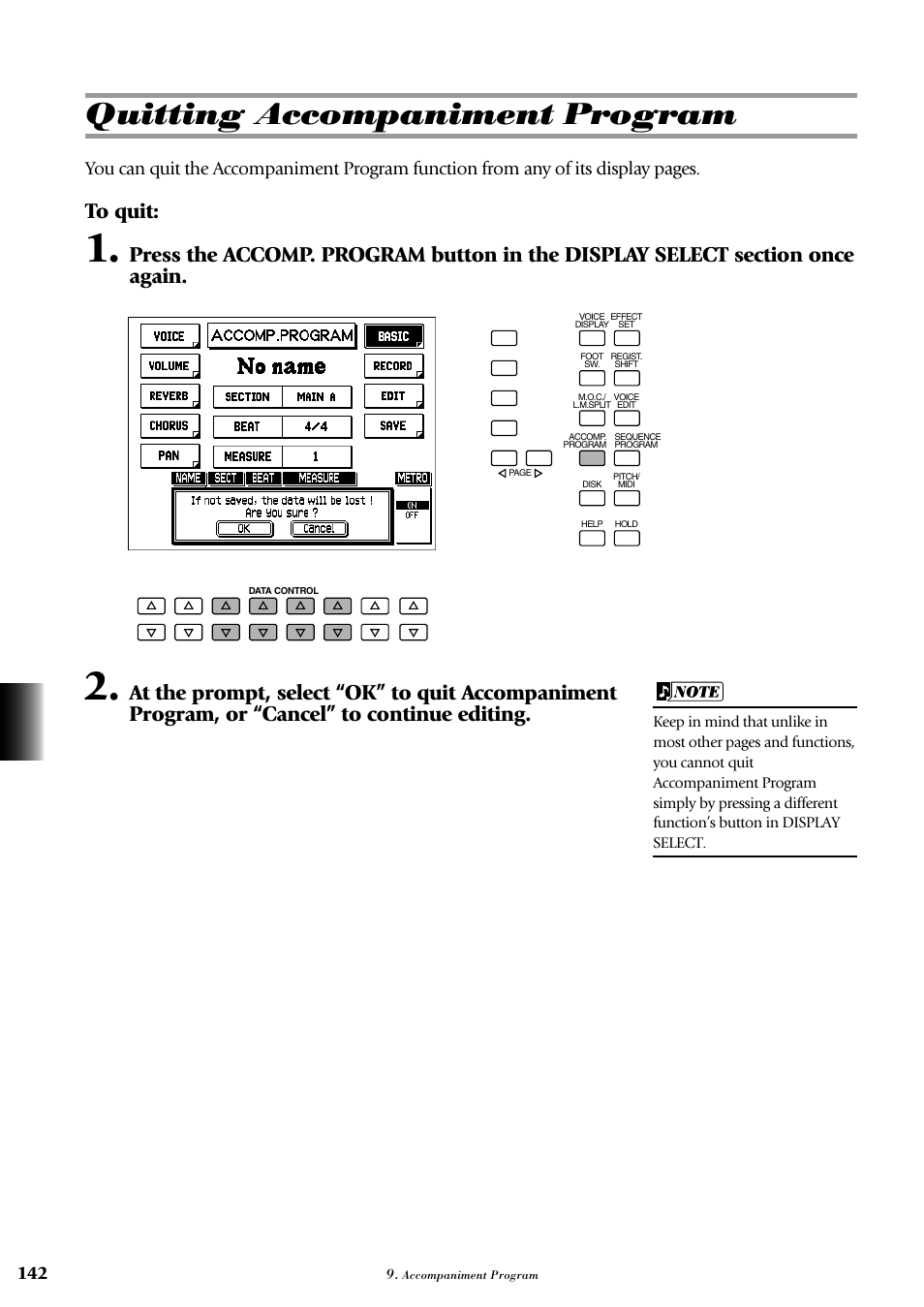 Quitting accompaniment program | Yamaha AR-100 User Manual | Page 148 / 180