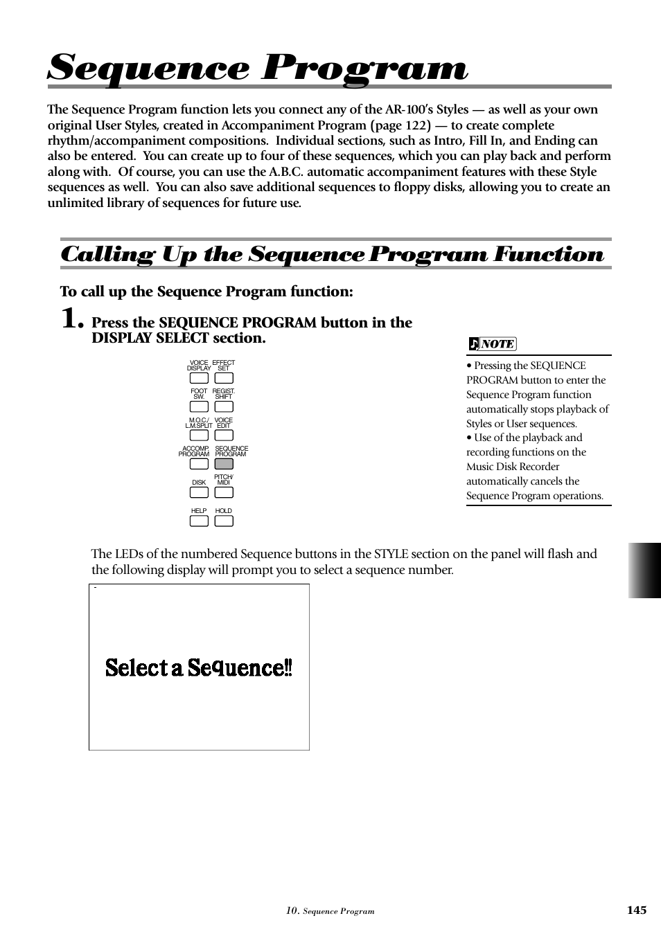 Sequence program, Calling up the sequence program function | Yamaha AR-100 User Manual | Page 151 / 180