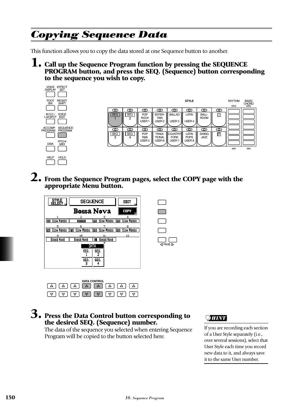 Copying sequence data | Yamaha AR-100 User Manual | Page 156 / 180