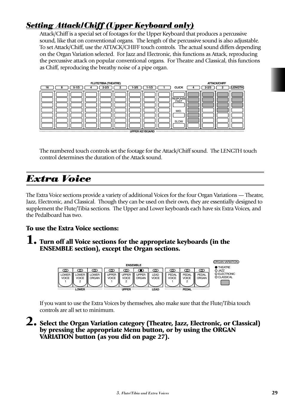 Extra voice, Setting attack/chiff (upper keyboard only) | Yamaha AR-100 User Manual | Page 35 / 180