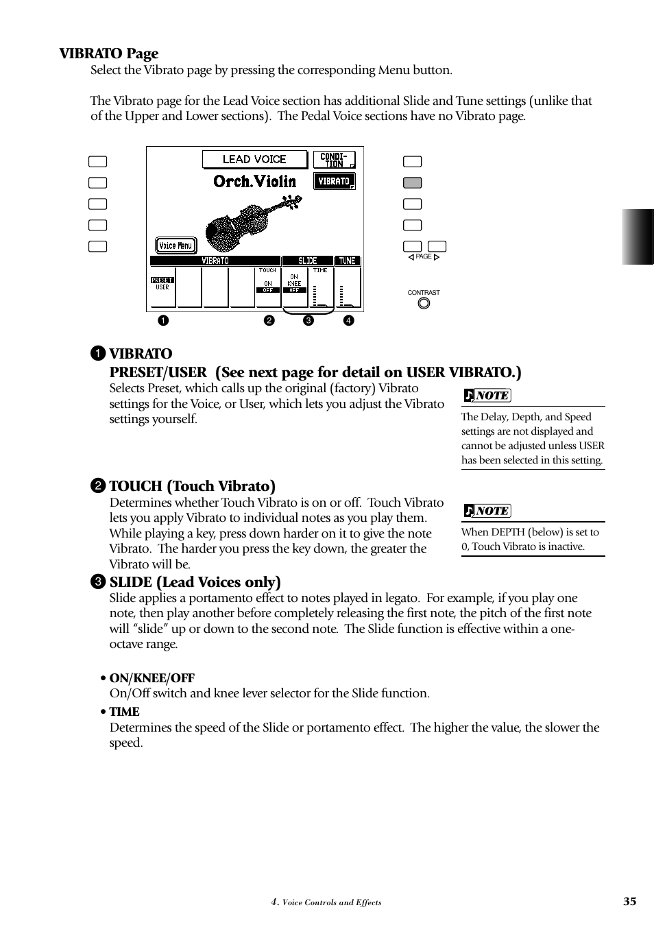 Vibrato page, 2 touch (touch vibrato), 3 slide (lead voices only) | Yamaha AR-100 User Manual | Page 41 / 180