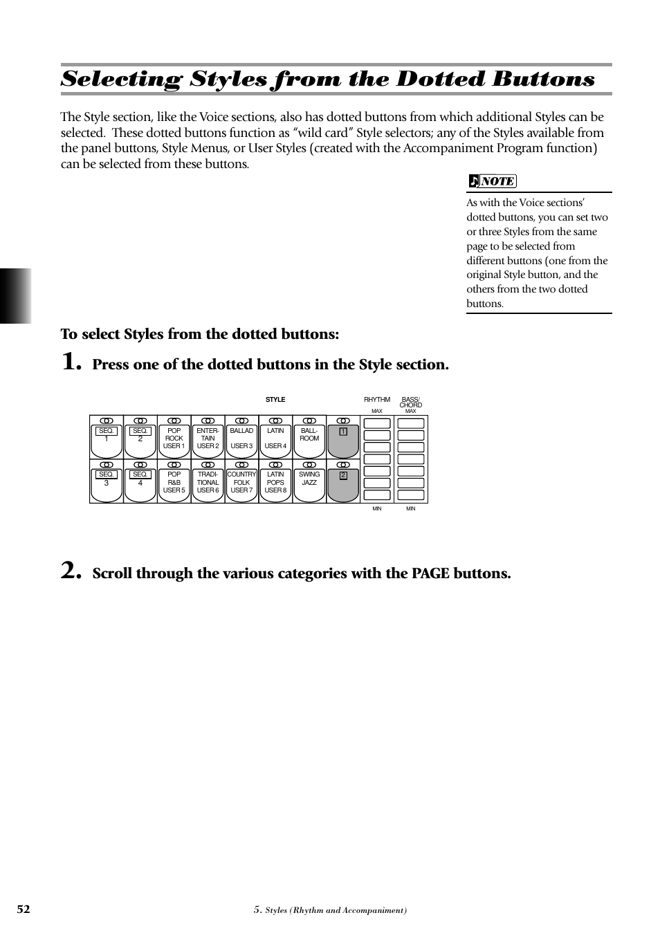 Selecting styles from the dotted buttons | Yamaha AR-100 User Manual | Page 58 / 180