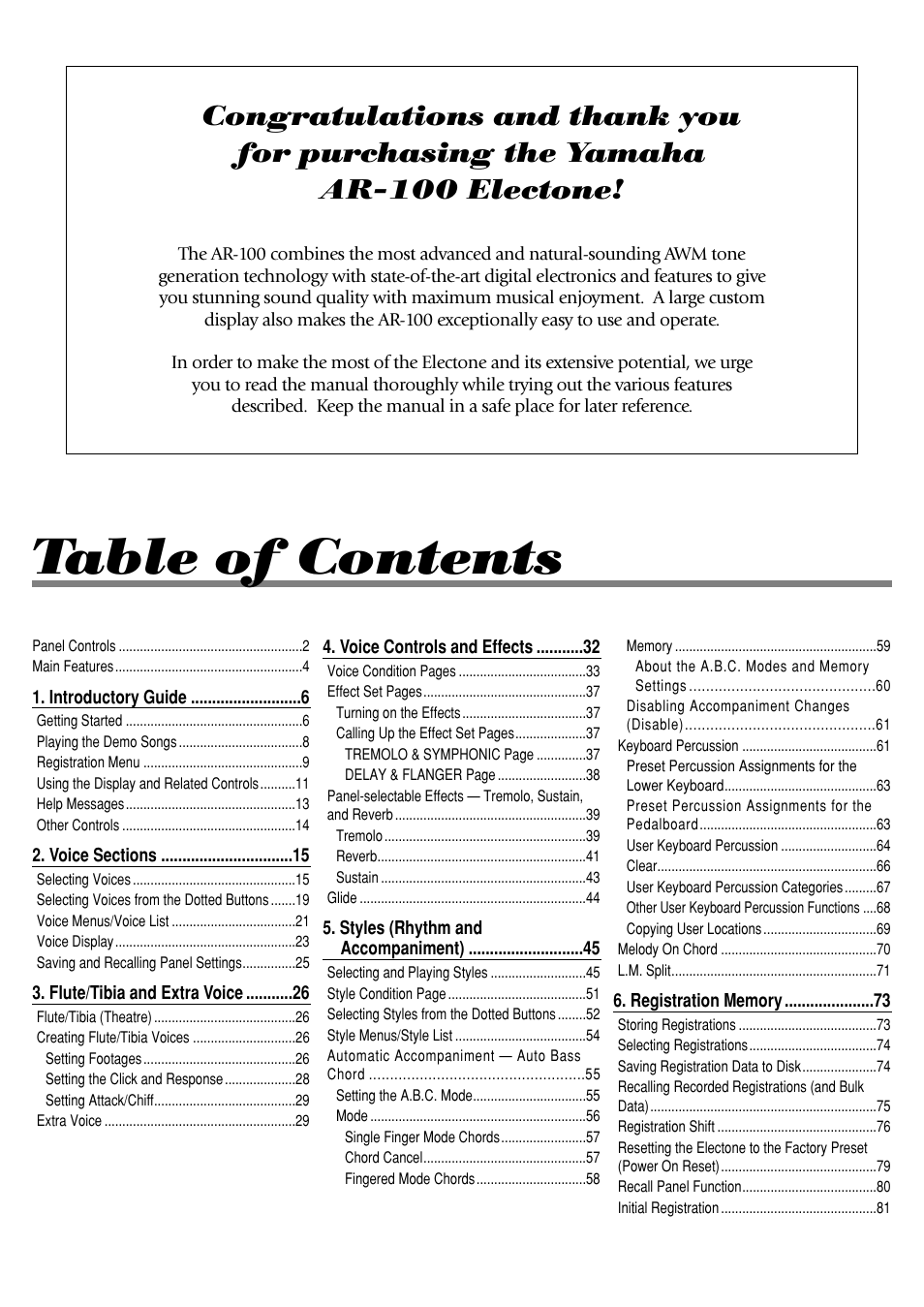 Yamaha AR-100 User Manual | Page 6 / 180